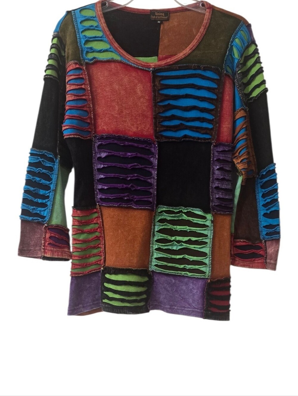 Rising International 90's Vintage Nepalese Multi Color Patchwork Top Size M